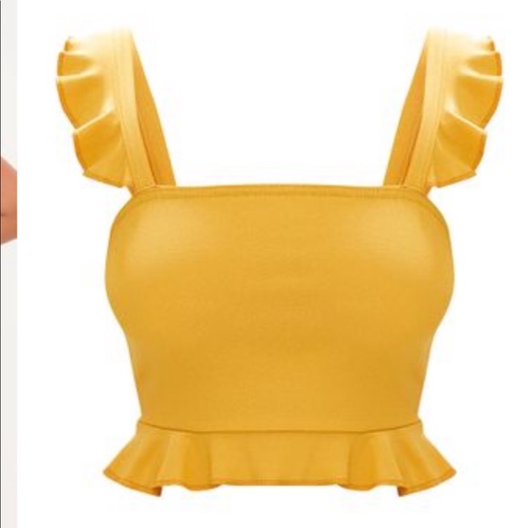 PrettyLittleThing Tops - Mustard frill crop top